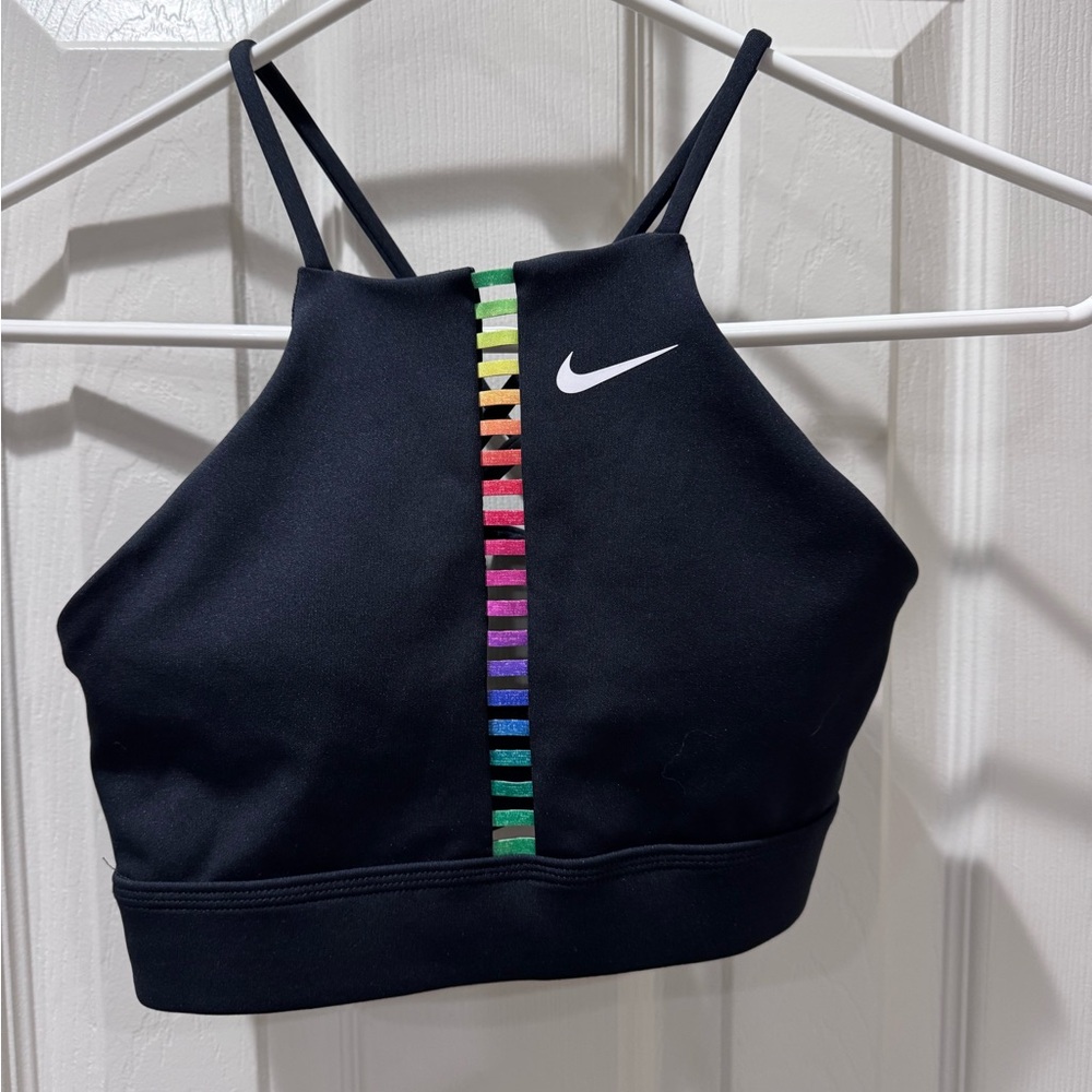 Nike Women's Dri-FIT Indy Rainbow Ladder Sports Bra‎ Black XS NWOT